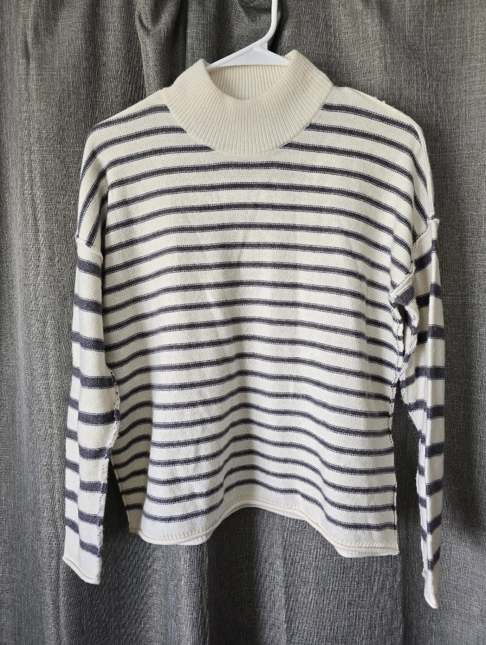 Madewell Stripe-Play Mockneck Pullover Sweater NI116 XXS Ivory Grey Merino Wool - Picture 5 of 8